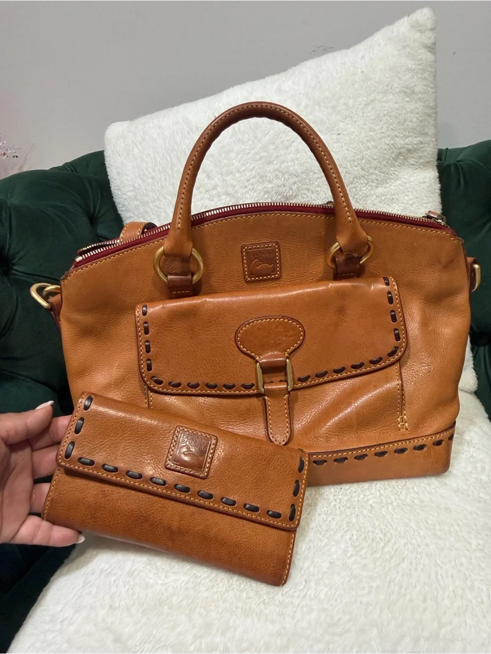 Dooney & Bourke Orange Leather Satchel with Contrast Stitching